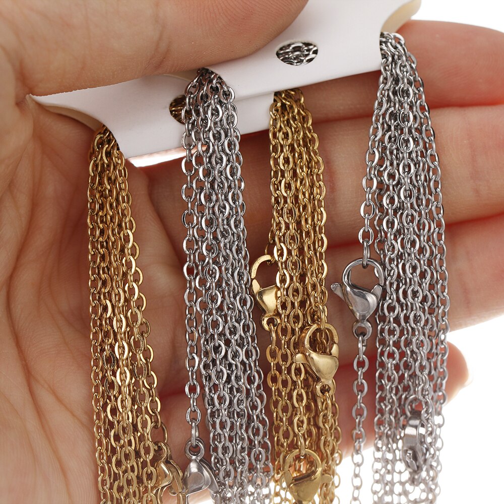 Semitree 10pcs 50cm 2mm Gold Color Stainless Steel Link Chains Necklaces Fashion Jewelry Cuban Chains Wholesale Chain DIY Crafts