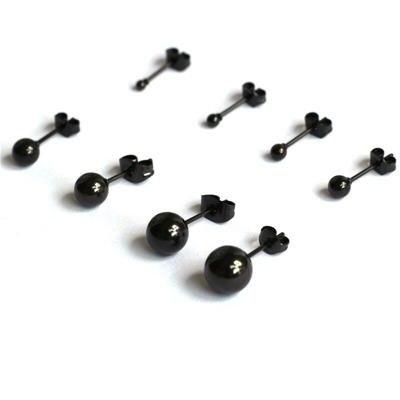 No Fade Allergy Free Titanium Stud Earrings Black Plate Brief Small Balls 316L Stainless Steel Jewelry