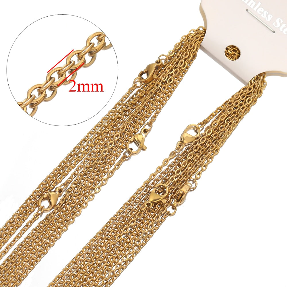 Semitree 10pcs 50cm 2mm Gold Color Stainless Steel Link Chains Necklaces Fashion Jewelry Cuban Chains Wholesale Chain DIY Crafts