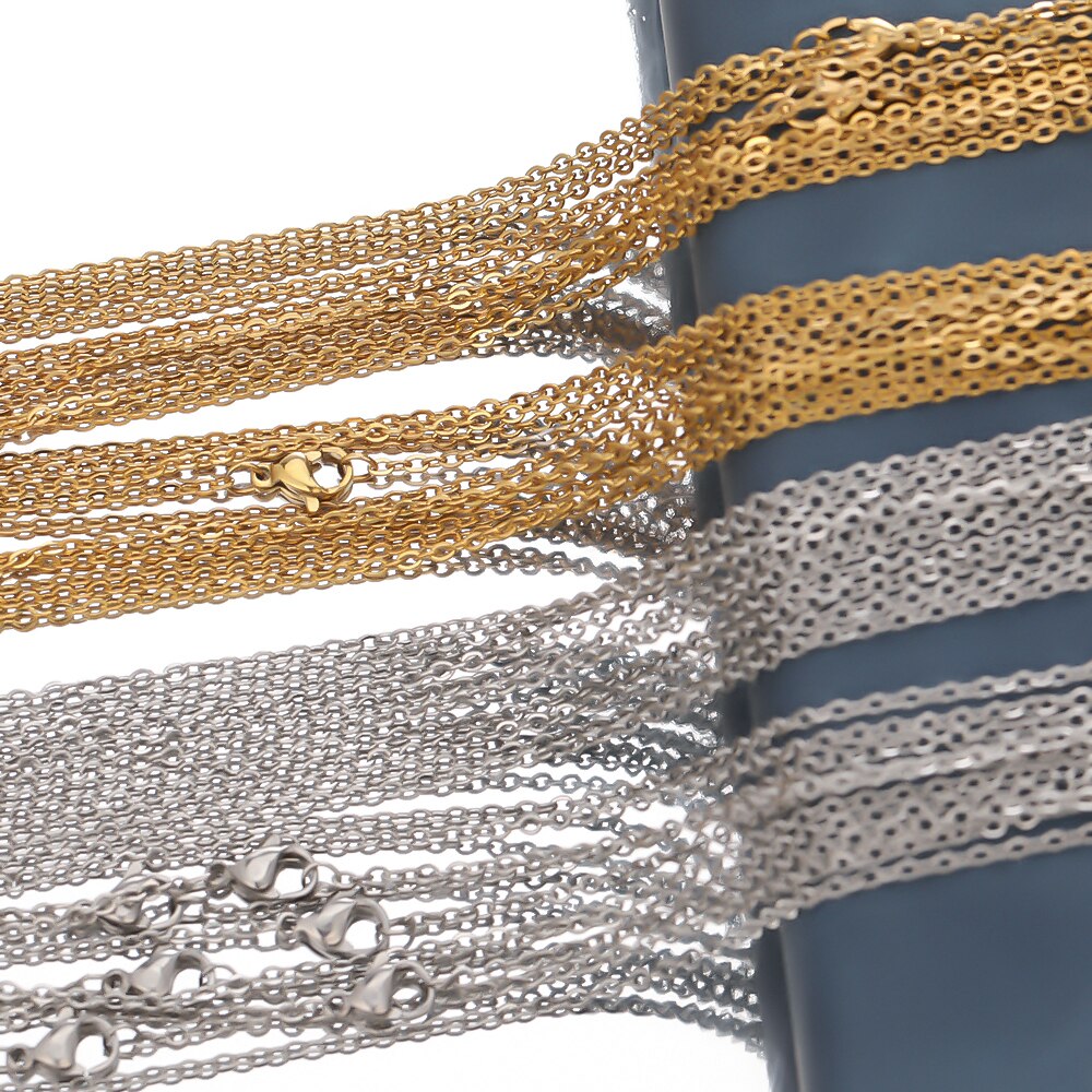 Semitree 10pcs 50cm 2mm Gold Color Stainless Steel Link Chains Necklaces Fashion Jewelry Cuban Chains Wholesale Chain DIY Crafts