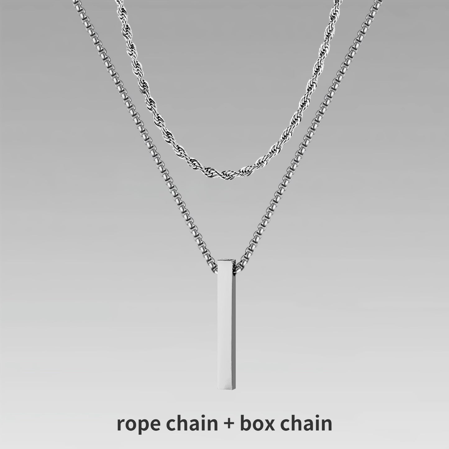 Vnox 3D Vertical Bar Necklaces for Men, Layering Stainless Steel Geometric Pendant, Layered Wheat Rope Cuban Chain, Boy Collar