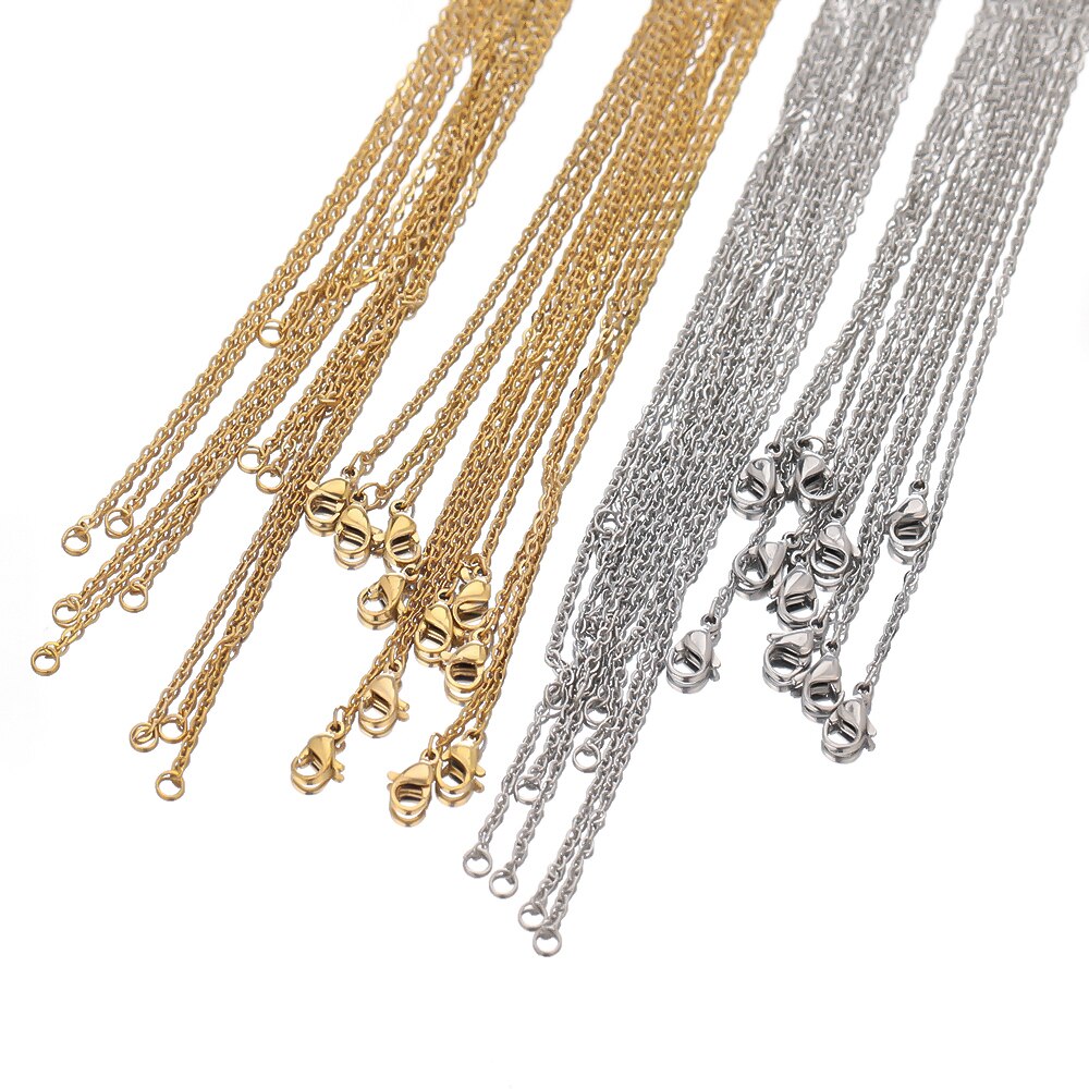 Semitree 10pcs 50cm 2mm Gold Color Stainless Steel Link Chains Necklaces Fashion Jewelry Cuban Chains Wholesale Chain DIY Crafts