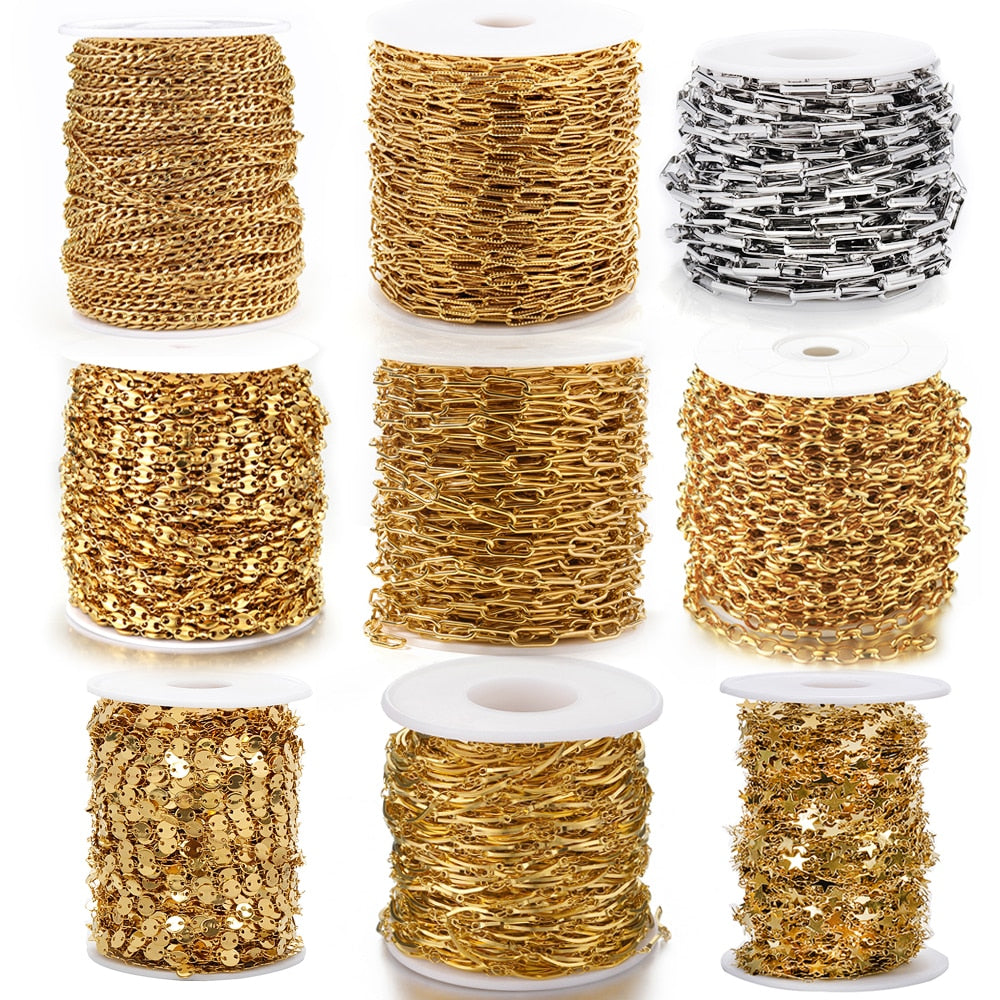 1m Gold Stainless Steel Chain Multi Styles