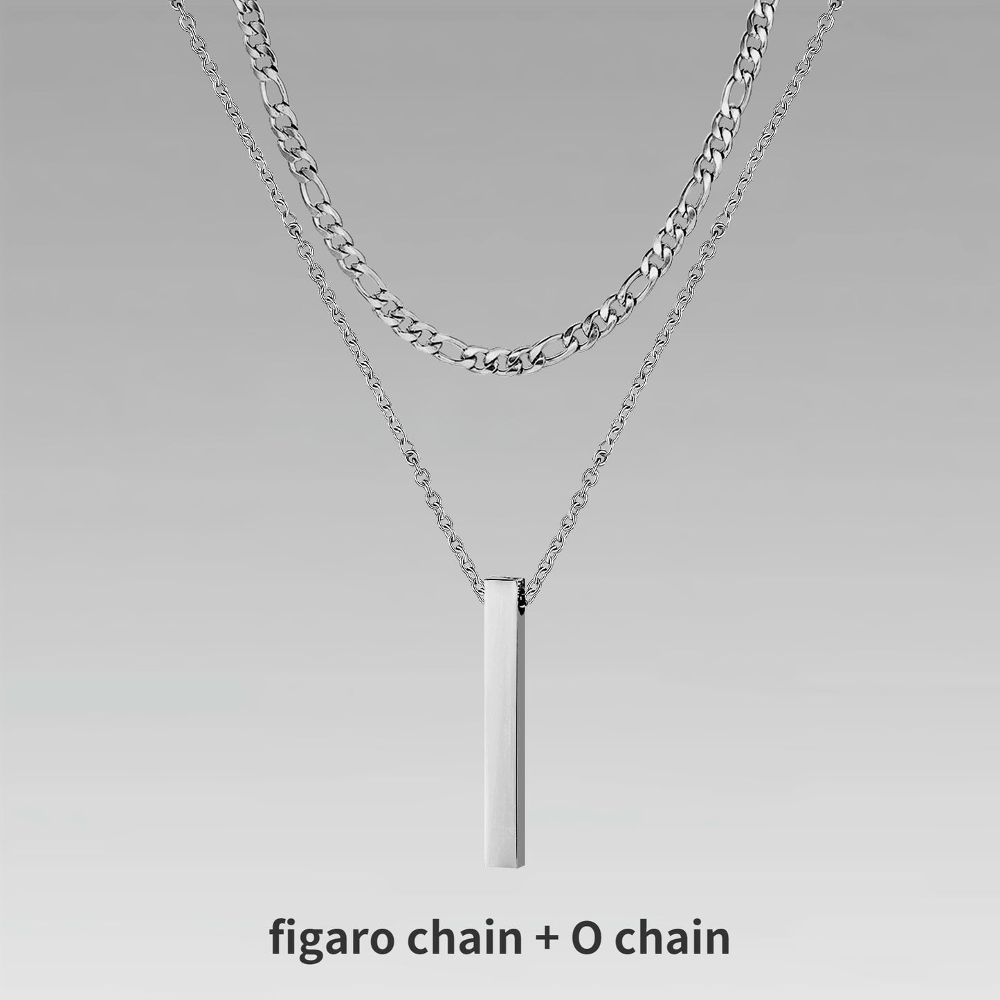 Vnox 3D Vertical Bar Necklaces for Men, Layering Stainless Steel Geometric Pendant, Layered Wheat Rope Cuban Chain, Boy Collar