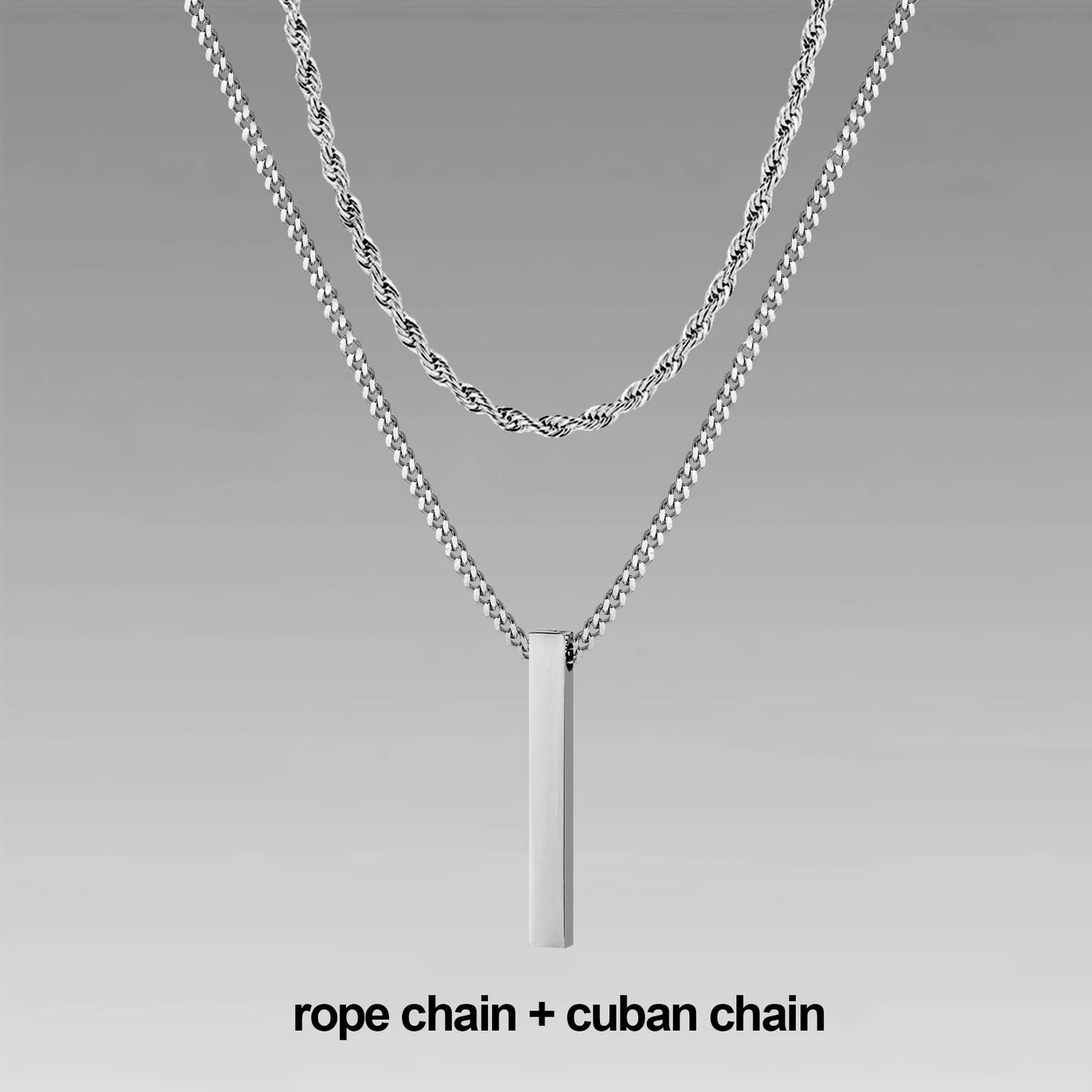 Vnox 3D Vertical Bar Necklaces for Men, Layering Stainless Steel Geometric Pendant, Layered Wheat Rope Cuban Chain, Boy Collar