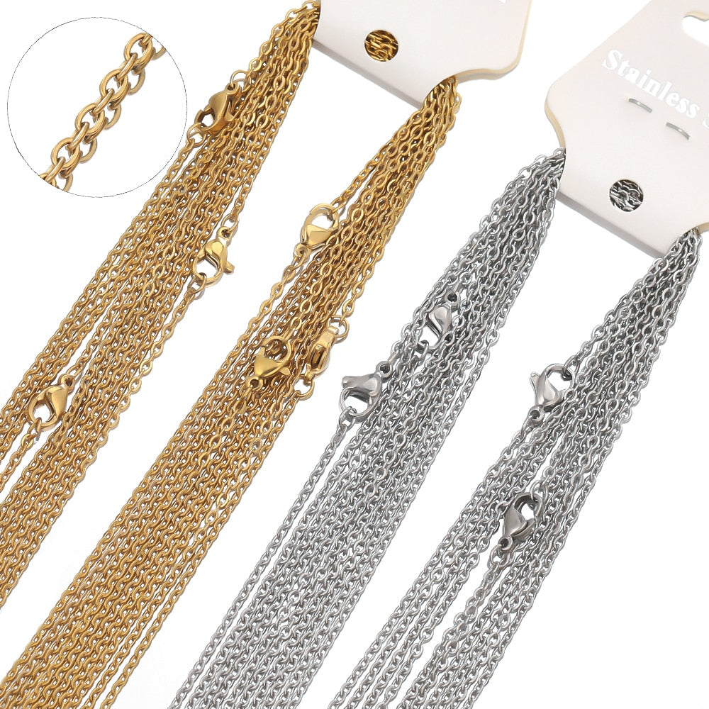 Semitree 10pcs 50cm 2mm Gold Color Stainless Steel Link Chains Necklaces Fashion Jewelry Cuban Chains Wholesale Chain DIY Crafts