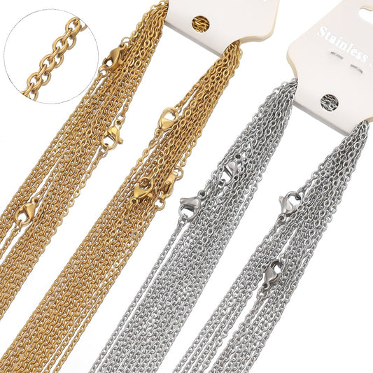 Semitree 10pcs 50cm 2mm Gold Color Stainless Steel Link Chains Necklaces Fashion Jewelry Cuban Chains Wholesale Chain DIY Crafts