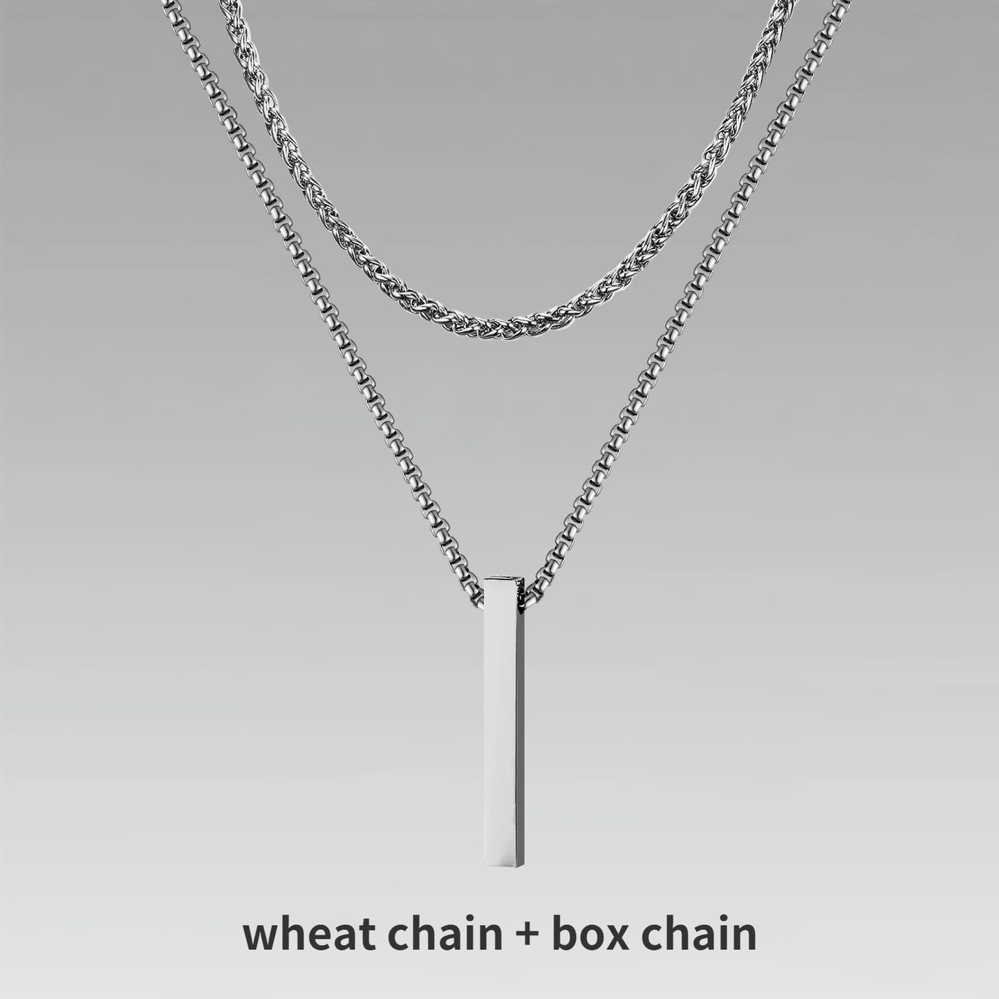 Vnox 3D Vertical Bar Necklaces for Men, Layering Stainless Steel Geometric Pendant, Layered Wheat Rope Cuban Chain, Boy Collar