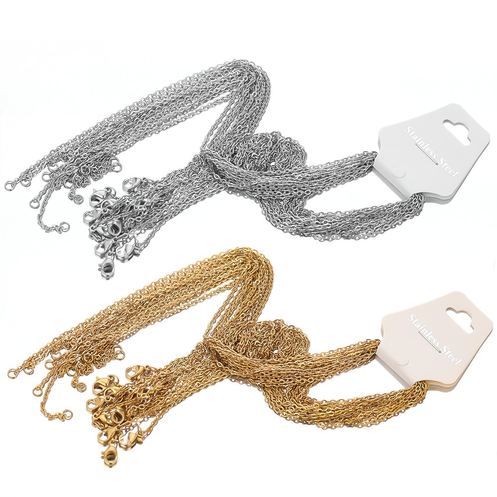 Semitree 10pcs 50cm 2mm Gold Color Stainless Steel Link Chains Necklaces Fashion Jewelry Cuban Chains Wholesale Chain DIY Crafts