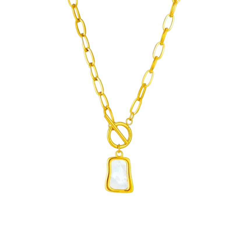 Geometric Trapezoidal Pearl Oyster Necklace