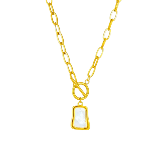 Geometric Trapezoidal Pearl Oyster Necklace